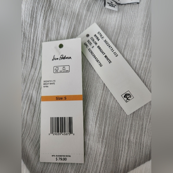 Sam Edelman Nyra Floral Flutter Sleeve Cotton Peplum Top - WHITE - SMALL - Picture 11 of 13